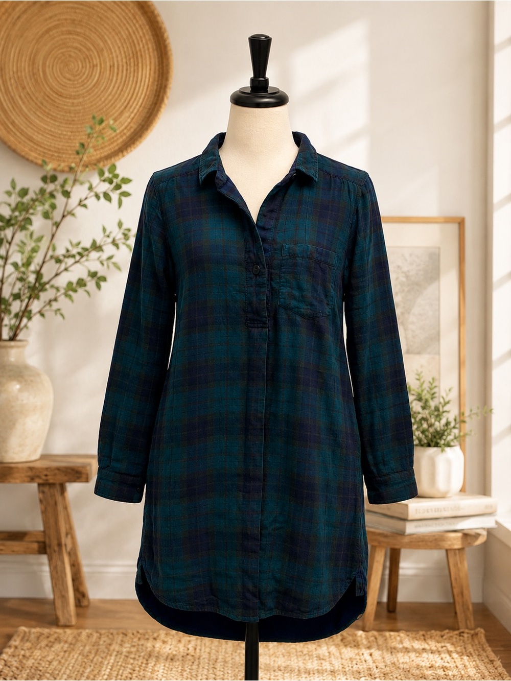 Madewell Latitude Shirt Dress Alma Plaid Green Size Small Womans